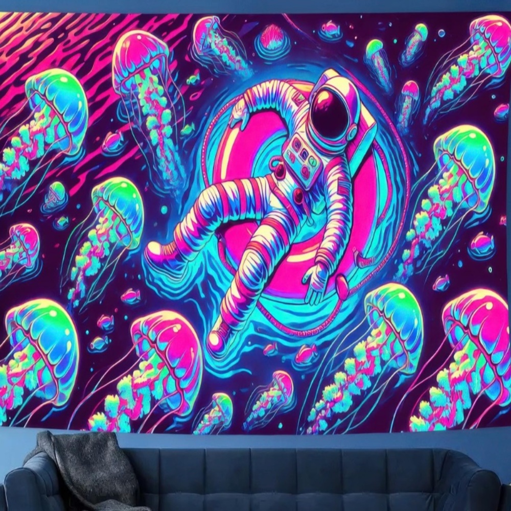 Vibrant Astronaut and Jellyfish Wall Art